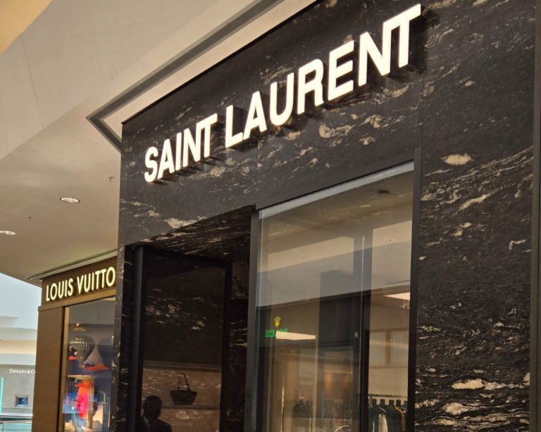 Saint Laurent retail store entrance in Cherry Creek Shopping Center in Denver, Colorado.