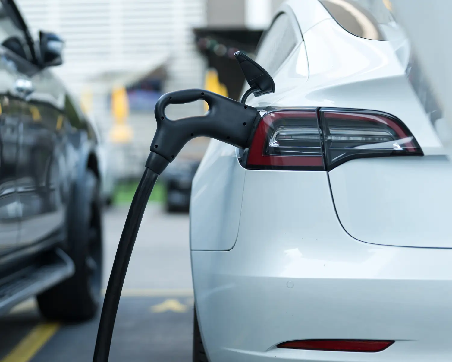 Image of a electric vehicle on charger.