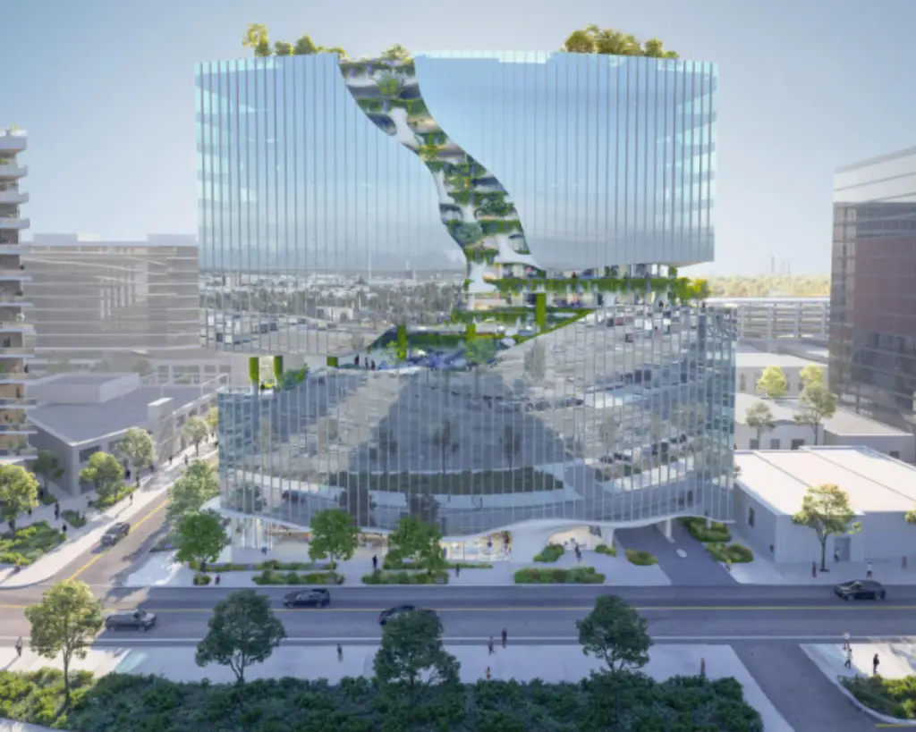 Image of the One River North front of building rendering in Denver, Colorado.