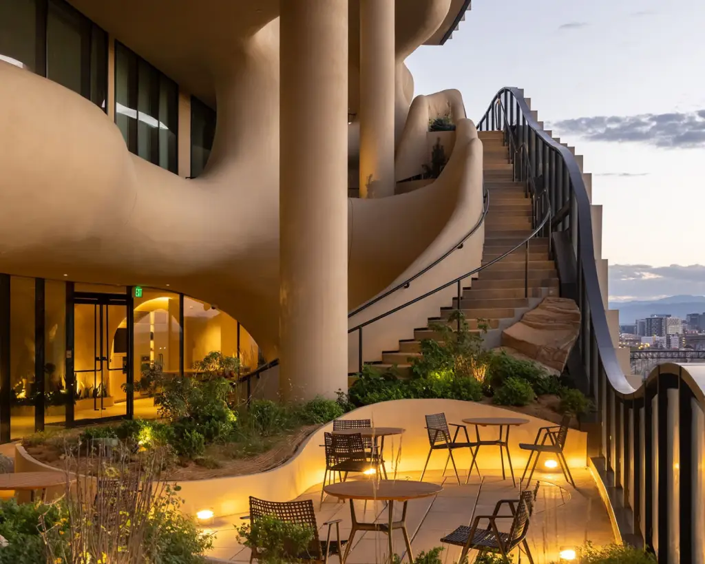 Image of One River North patio and stairs in Denver, Colorado.