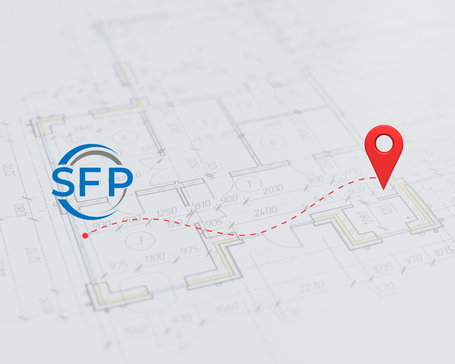 Simple navigation map with Service First Permits logo over construction drawings.